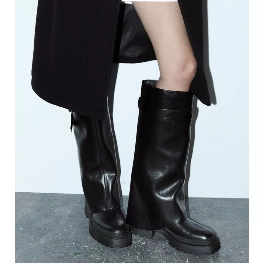 Black Leather Knee-High Boots
